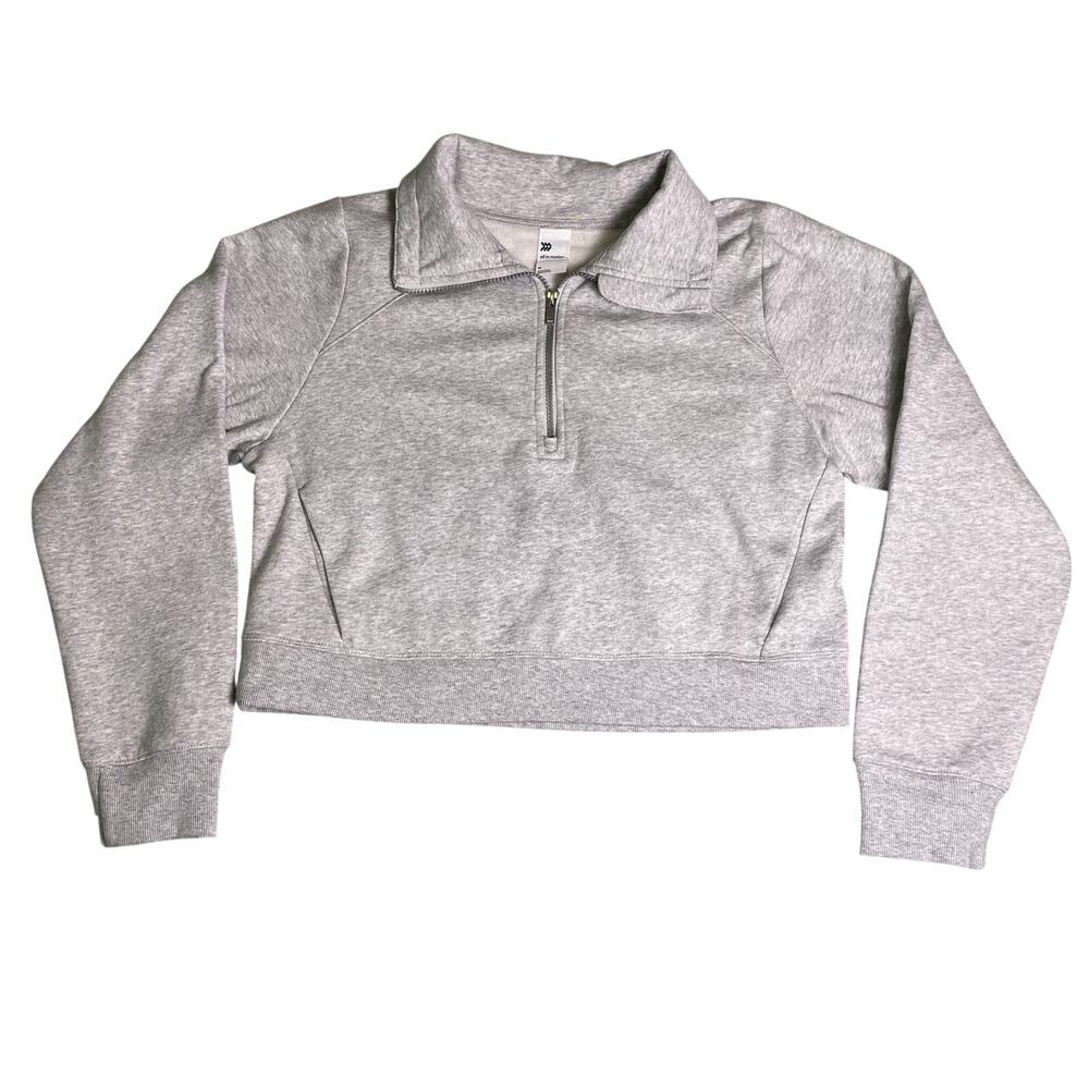 NWT All in Motion Cropped 1/4 Zip Pullover Womens M Gray Core Fleece Activewear